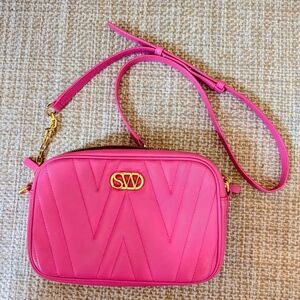 Stuart Weitzman Vibrant Pink Crossbody Bag with Gold Details